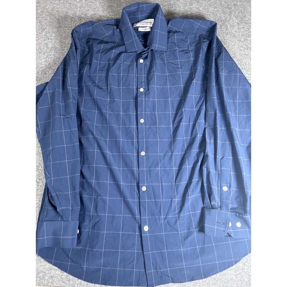 Mizzen+Main Shirt Mens XXL Blue Check Performance Trim Button‎ Up Standard Fit - Picture 6 of 8